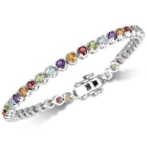 Amethyst Garnet Blue Topaz Multi Gemstone Tennis Bracelet  Sterling Silver